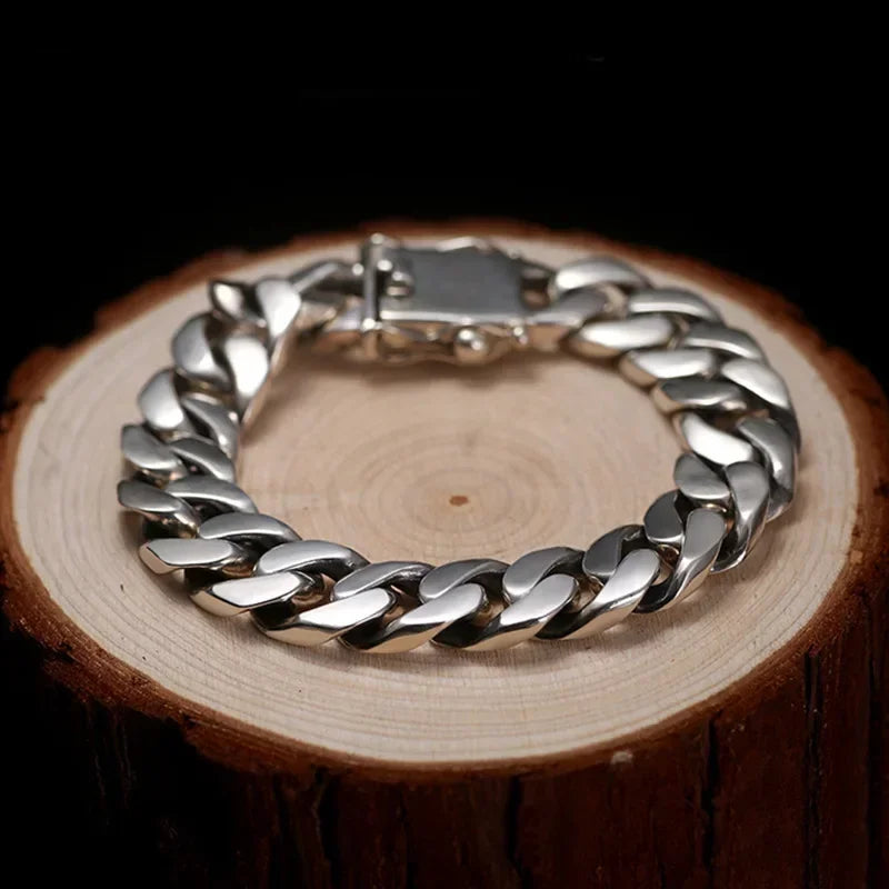 Bracelet Chaîne Fouet Argenté – Maille Large & Épaisse, Style Couple Unisexe