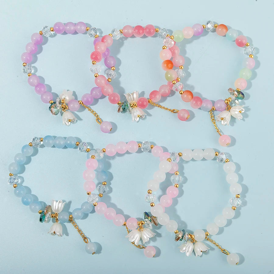 Ensemble 6 Bracelets Perles Verre Fleurs Papillons – Stack Coloré Tendance