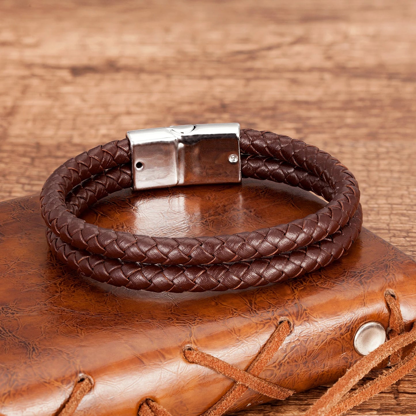 Bracelet Cuir Véritable Multicouche Charm Homme – Aimant Blanc 9 Coloris