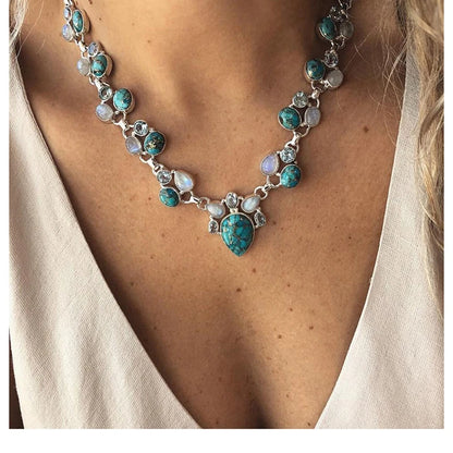 Collier Bohème Fleurs Blanches Vertes - Ras-de-Cou Perles Femme - Bijou Statement