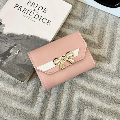 Portefeuille Femme Court Nœud Pliable - Clutch Bag Porte-Cartes Cuir PU Fashion