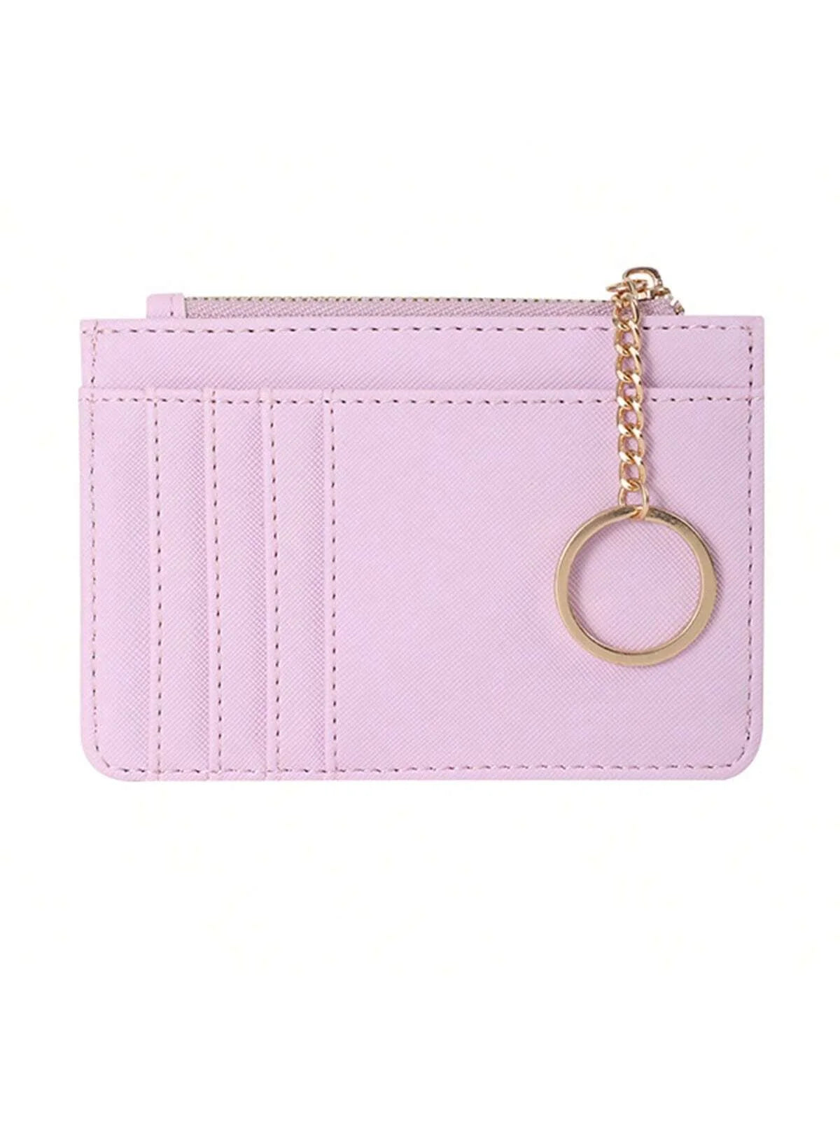 Portefeuille Femme Cuir PU Zippé Mini Porte-Clés - Porte-Monnaie Compact Multi-Emplacements Cartes Violet
