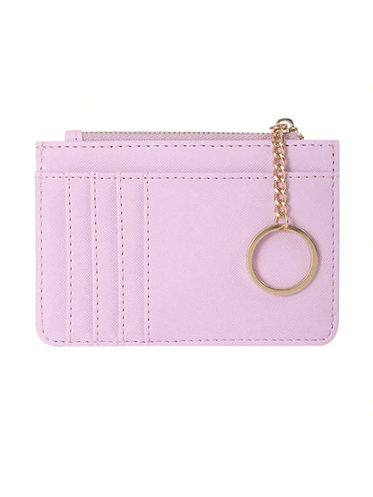 Portefeuille Femme Cuir PU Zippé Mini Porte-Clés - Porte-Monnaie Compact Multi-Emplacements Cartes Violet