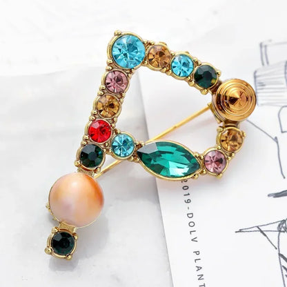 Broche Lettre Anglaise Strass Cristaux Colorés – Pin's Revers Alphabet Tendance Femme