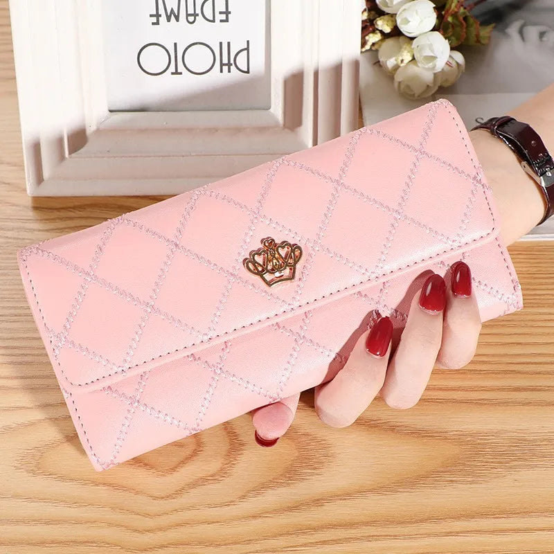Portefeuille Long Femme Rose Carreaux - Porte-Monnaie Téléphone Hasp Mignon