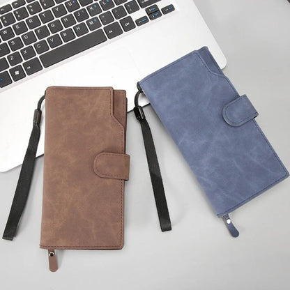 Portefeuille Long Homme Femme Cuir PU Grande Capacité - Business Clutch Téléphone Fermoir Bleu