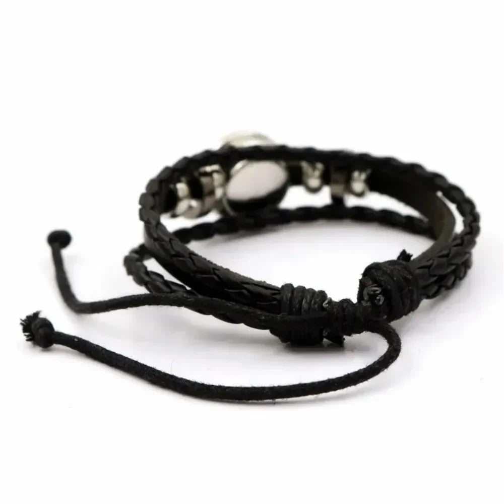 Bracelet Cuir Tressé Cabochon Verre – Bangle Ajustable Tendance Unisexe