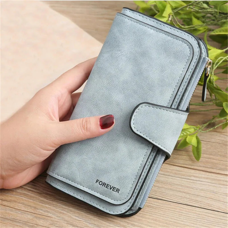 Portefeuille Femme Long Fermeture Éclair Bracelet - Clutch Porte-Monnaie Cartes ID Noir