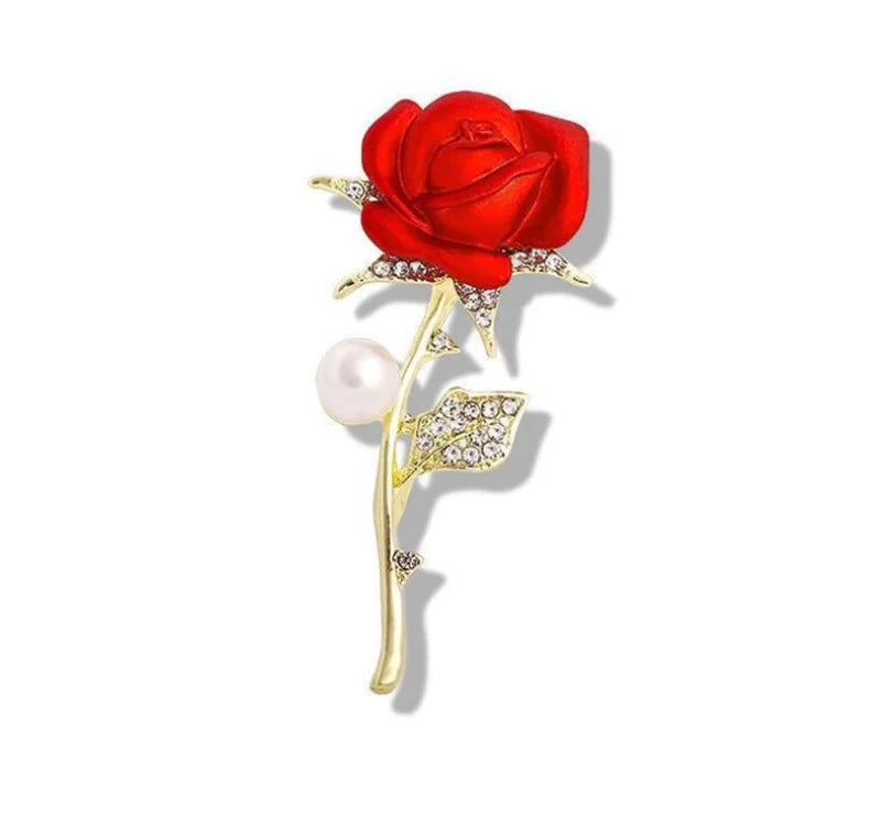 Broche Rose Rouge Mignonne Plaquée Or Argent – Bijou Fiançailles Mode Femme