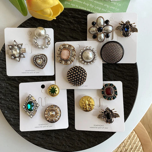 Set Broches Baroque Perles Vintage – Élégant Géométrique Unisexe