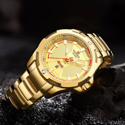 Montre NAVIFORCE Homme Or - Quartz Sport Militaire Acier Étanche 2022