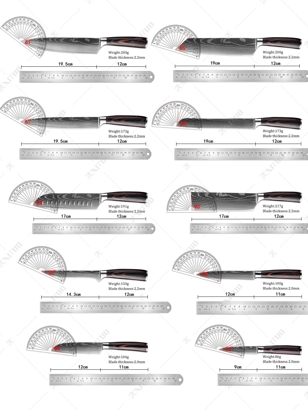 Couteaux de Chef Professionnels 1-10 Pièces - Set Cuisine Acier Inoxydable