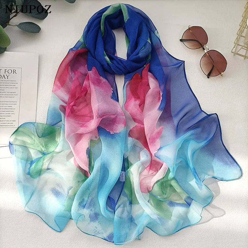 Foulard Écharpe Georgette Dégradé Rose Femme - Bandana Châle Été Protection Solaire Plage