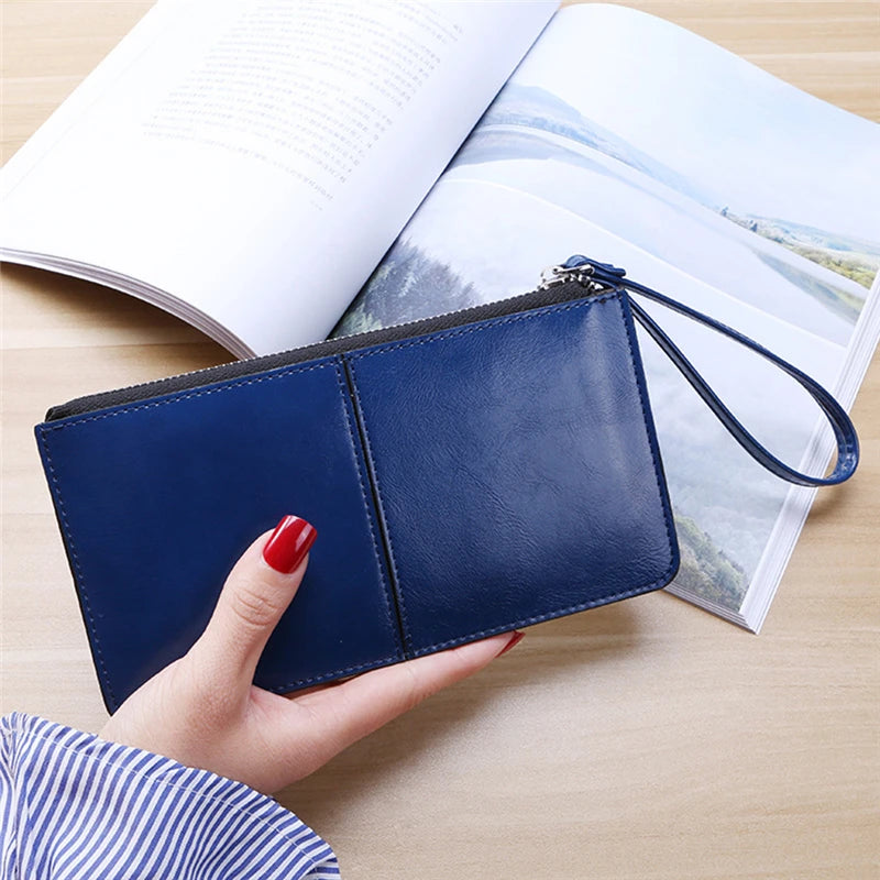 Portefeuille Femme Business Cuir PU Long - Clutch Fermeture Éclair Porte-Cartes Grande Capacité Vert Foncé