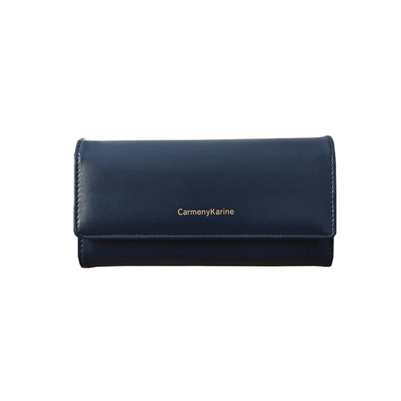 Portefeuille Femme Long Cuir PU Bleu Marine - Porte-Cartes Multifonction Pliable Clutch