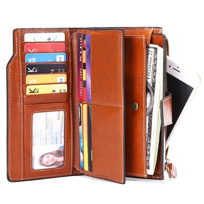Portefeuille Femme RFID Cuir Véritable Long - Porte-Monnaie Zipper Porte-Cartes Luxe