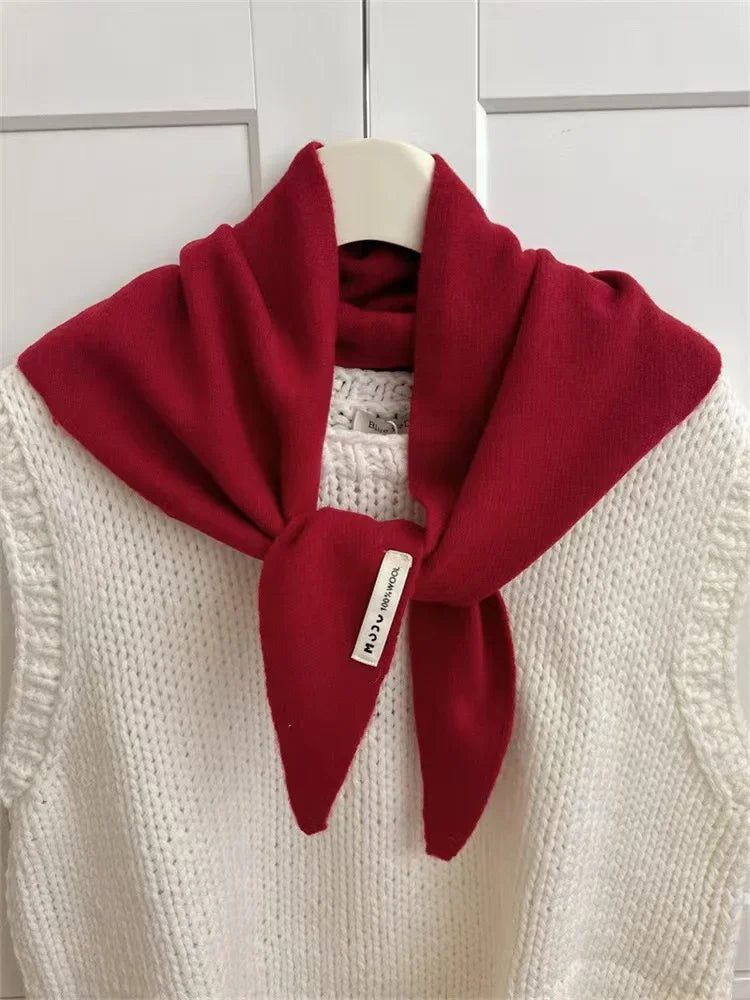 Foulard Triangle Laine Femme Violet - Écharpe Tricotée Style Britannique Coréen Multifonction