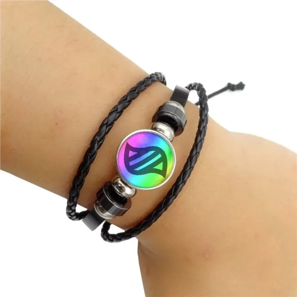 Bracelet Cuir Tressé Cabochon Verre – Bangle Ajustable Tendance Unisexe