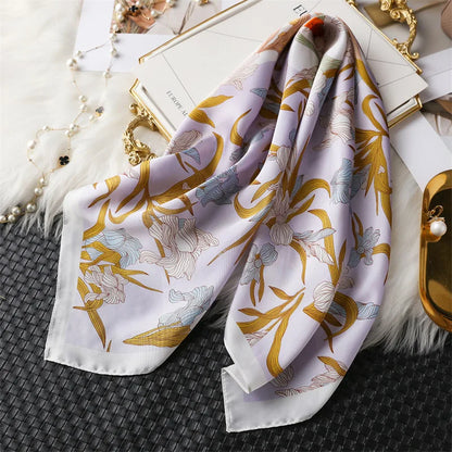 Foulard Carré Soie 70cm Imprimé Rose Femme - Écharpe Printemps Été Headscarf Bandana