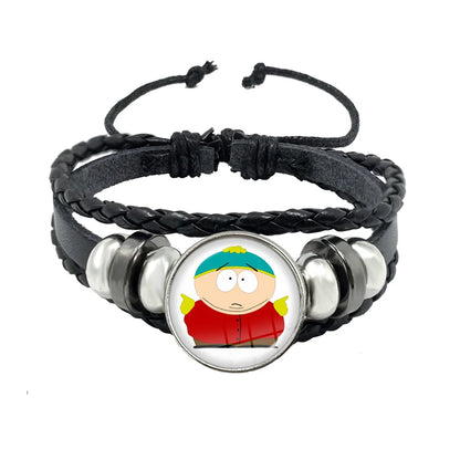 Bracelet South Park Cabochon Verre – Cuir Multicouche Tressé Fait Main Unisexe