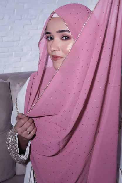 Hijab Mousseline Chaîne Strass - Voile Long Élégant Femme