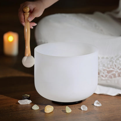 Bol Chantant Cristal Quartz Blanc Givré 8 Pouces CVNC Note C 440Hz - Guérison Sonore Méditation Yoga Maillet Inclus