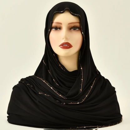 Hijab Jersey Coton Premium - Voile Bordure Scintillante Femme