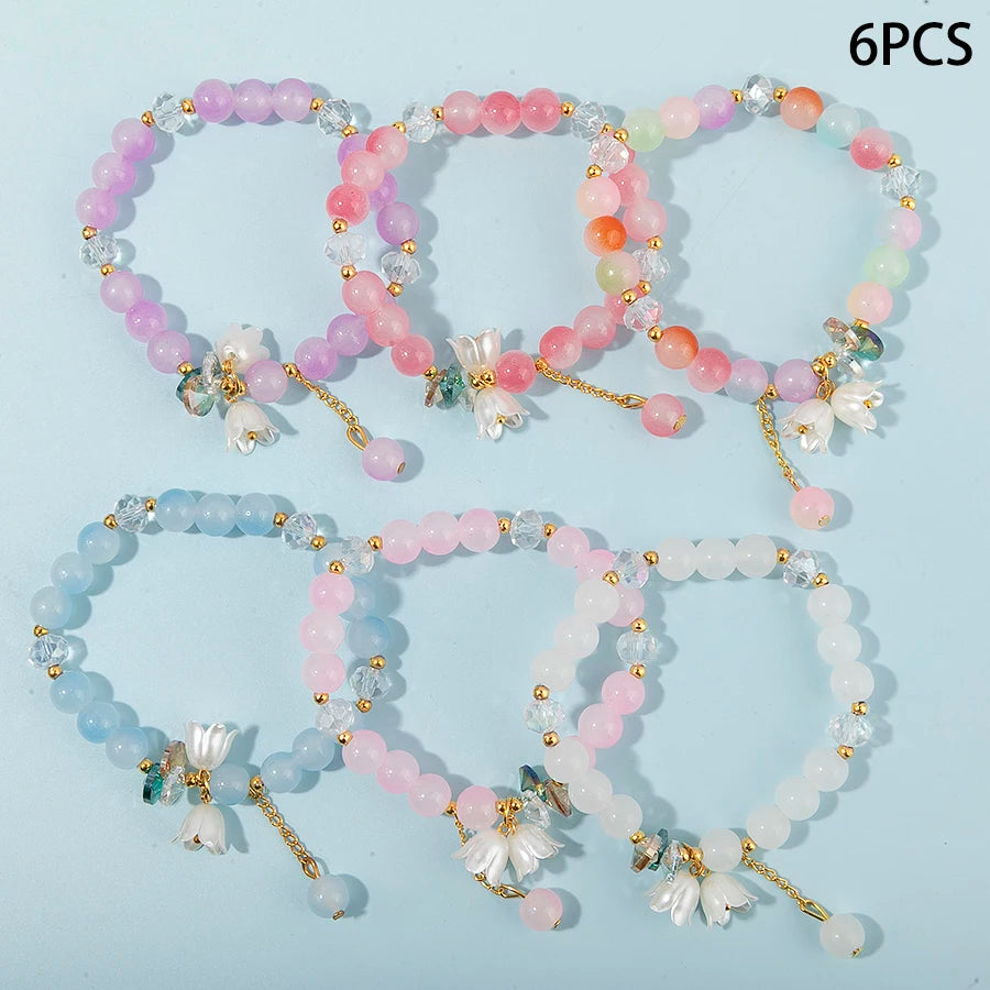 Ensemble 6 Bracelets Perles Verre Fleurs Papillons – Stack Coloré Tendance
