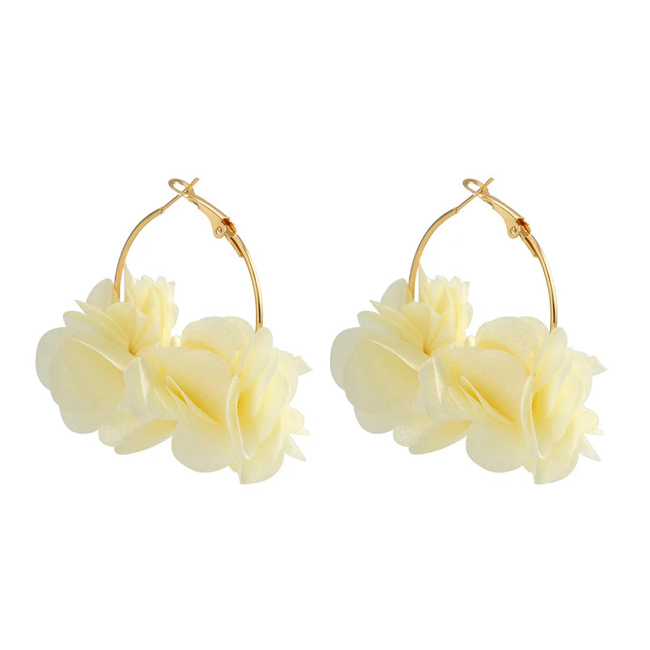 Boucles d'Oreilles Créoles Rose Tissu Pendentif Bohème – Kpop Colorées Y2K Soirées Femme