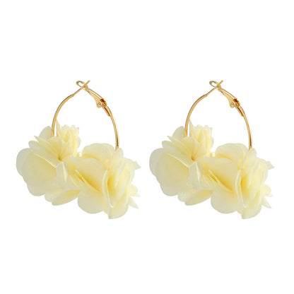 Boucles d'Oreilles Créoles Rose Tissu Pendentif Bohème – Kpop Colorées Y2K Soirées Femme