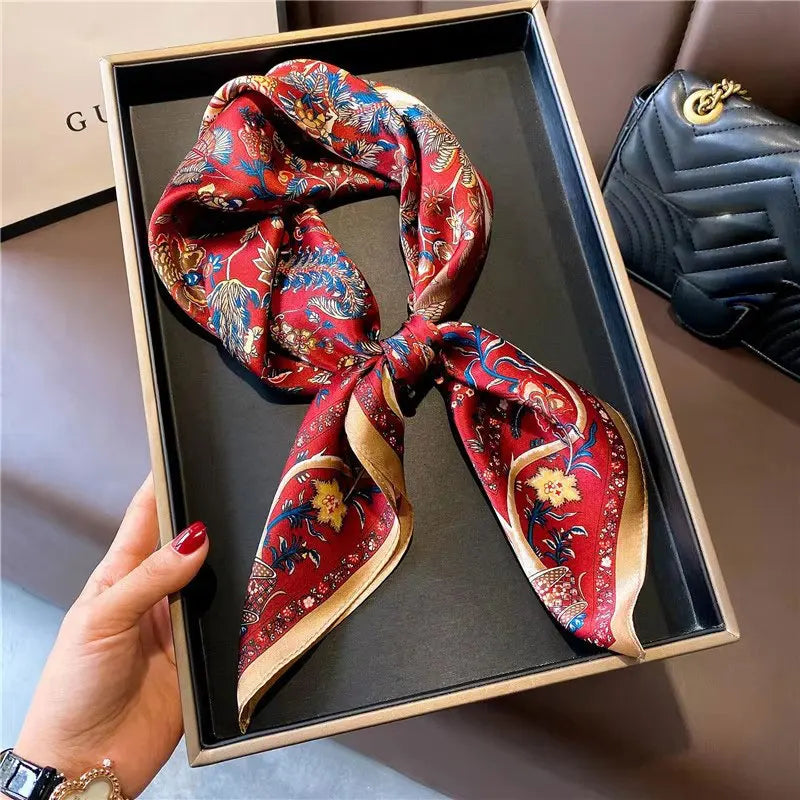 Foulard Carré Soie Naturelle 100% 65cm Femme - Bandana Headscarf Neckerchief Châle Luxe