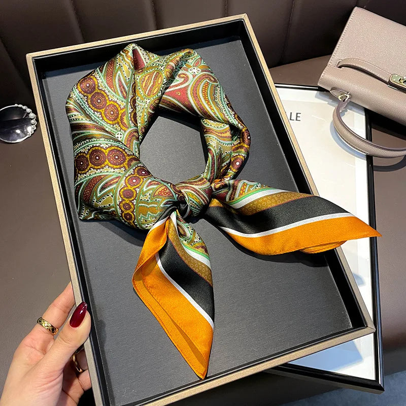 Foulard Carré Soie Naturelle 100% 65cm Femme - Bandana Headscarf Neckerchief Châle Luxe