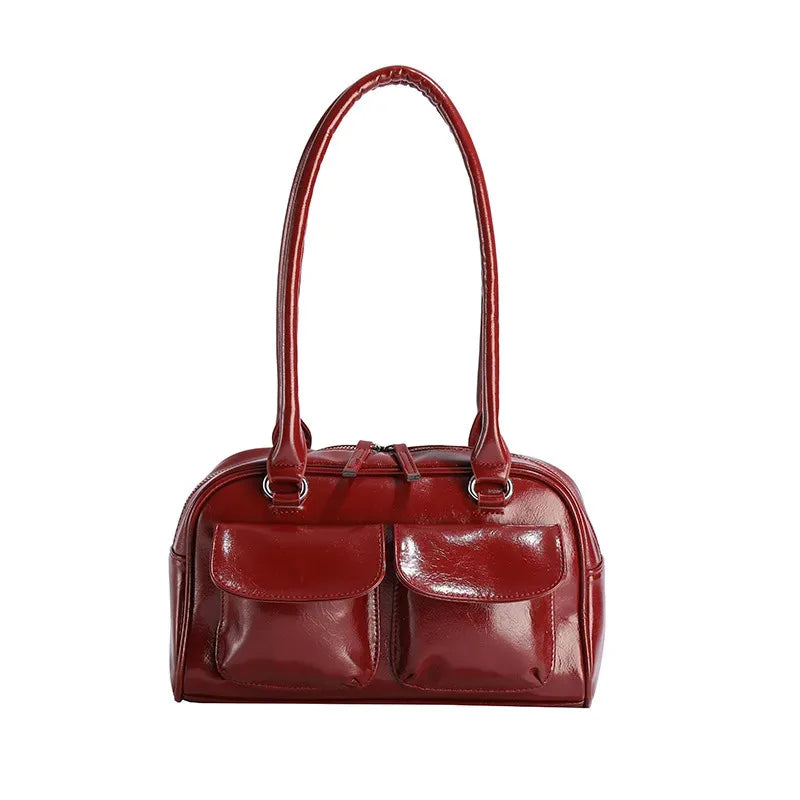 Sac à Bandoulière Femme Cuir PU Vintage - Grand Sac à Main Bordeaux pour Travail