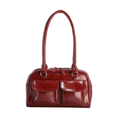 Sac à Bandoulière Femme Cuir PU Vintage - Grand Sac à Main Bordeaux pour Travail