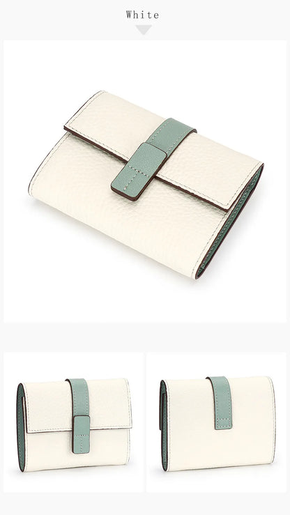 Portefeuille Femme Court Cuir Véritable Trifold - Porte-Monnaie Zippé Grande Capacité Contraste Marron