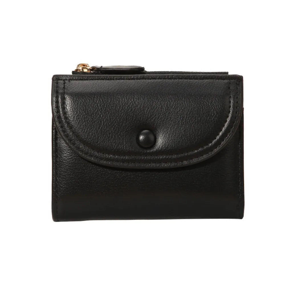 Portefeuille Femme Court Pliable Coloré Mini - Porte-Monnaie Zippé PU Multifonction Portable Marron