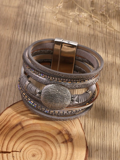 Bracelet Cuir Large Boucle Magnétique – Style Rétro Chic Femme