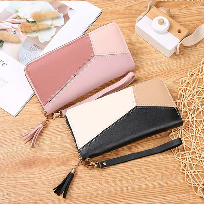 Portefeuille Femme Long Zippé Cuir PU Bleu - Porte-Monnaie Fashion Porte-Carte Billfold Handbag