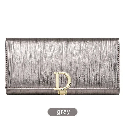 Portefeuille Long Femme Cuir Véritable Luxe - Porte-Cartes Téléphone Rayures Élégant