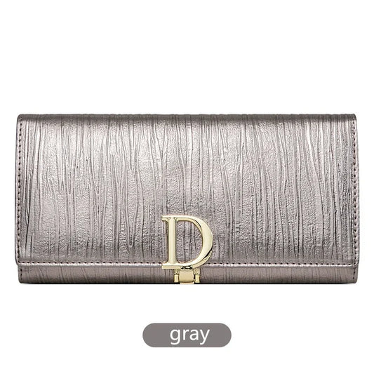 Portefeuille Long Femme Cuir Véritable Luxe - Porte-Cartes Téléphone Rayures Élégant