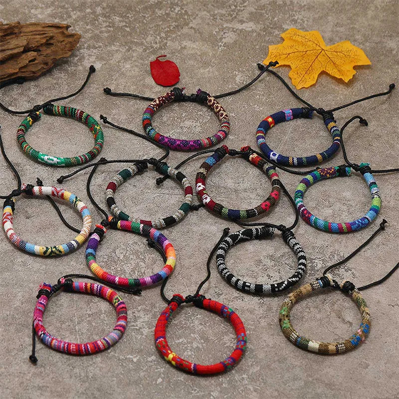 Ensemble 12 Bracelets Bohèmes Coton Ajustables – Ethniques Unisexe Voyage
