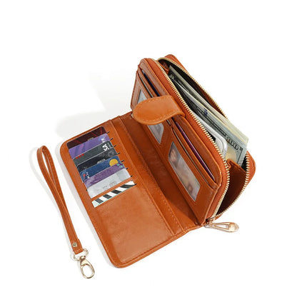 Portefeuille Pochette Femme Cuir PU Vintage Grande Capacité - Porte-Monnaie Téléphone avec Dragonne