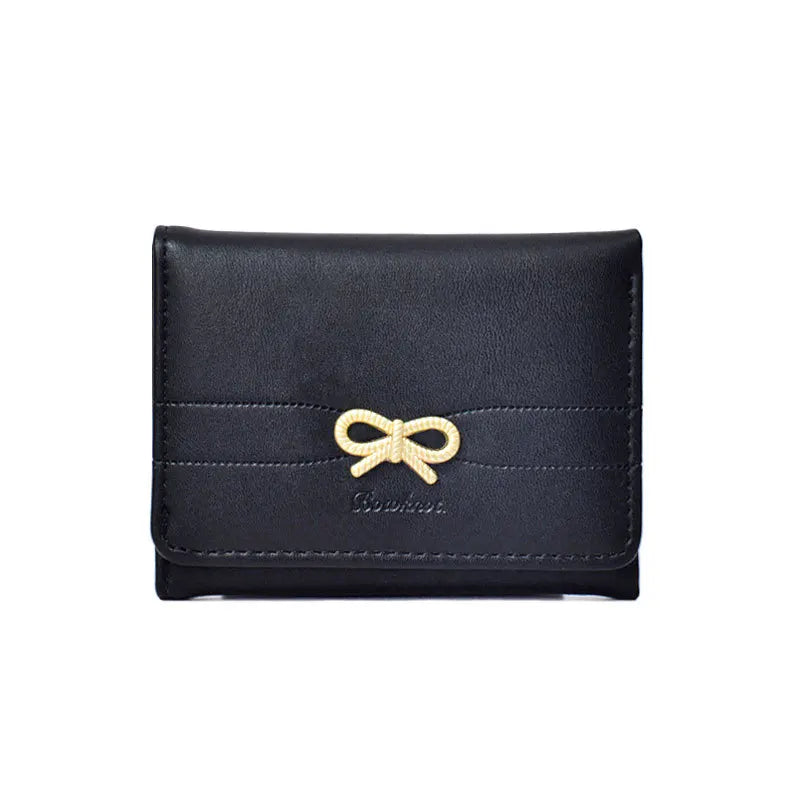 Portefeuille Femme Nœud Rose Compact - Porte-Cartes Tri-Fold Étudiant Mignon