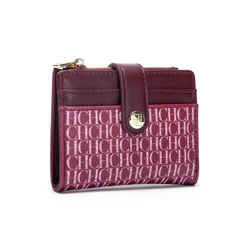 Portefeuille Femme Luxe Rétro Carré Bouton - Porte-Carte Pince Billets Compact Léger Classique