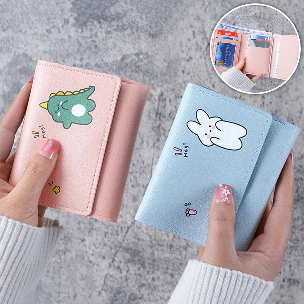 Portefeuille Femme Cartoon Cuir PU - Porte-Cartes Tri-Fold Multi-Emplacements