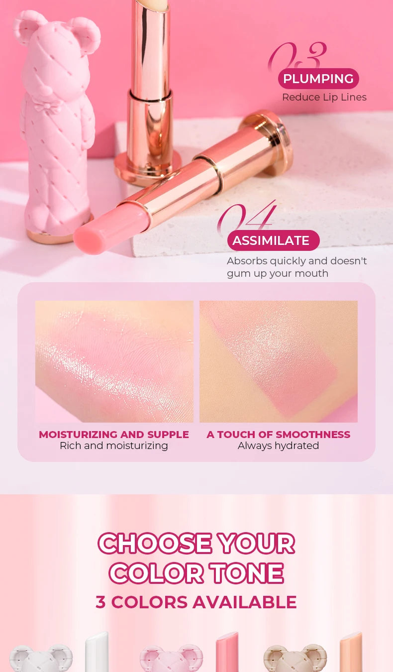 Rouge à Lèvres Hydratant Beauty Glazed Bear - Baume Coloré Nourrissant Effet Aqueux Longue Tenue