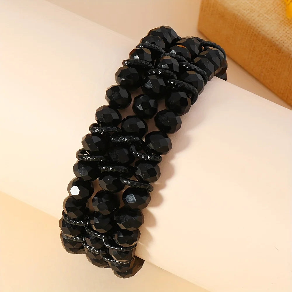 Bracelet Bohème Perles Noires Verre – Artisanal Aluminium Unisexe