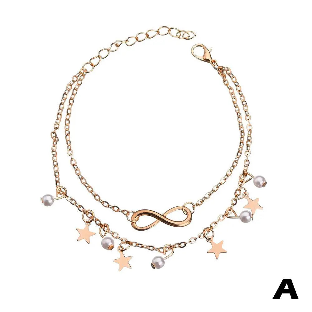 Chaîne de Cheville Bohème Perles Étoiles Pompons – Bracelet Pied Vintage Femme