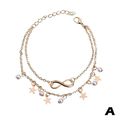 Chaîne de Cheville Bohème Perles Étoiles Pompons – Bracelet Pied Vintage Femme
