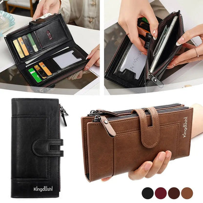 Portefeuille Femme Long Cuir Vintage RFID - Porte-Chéquier Carnet Chèques Protection Anti-RFID Élégant